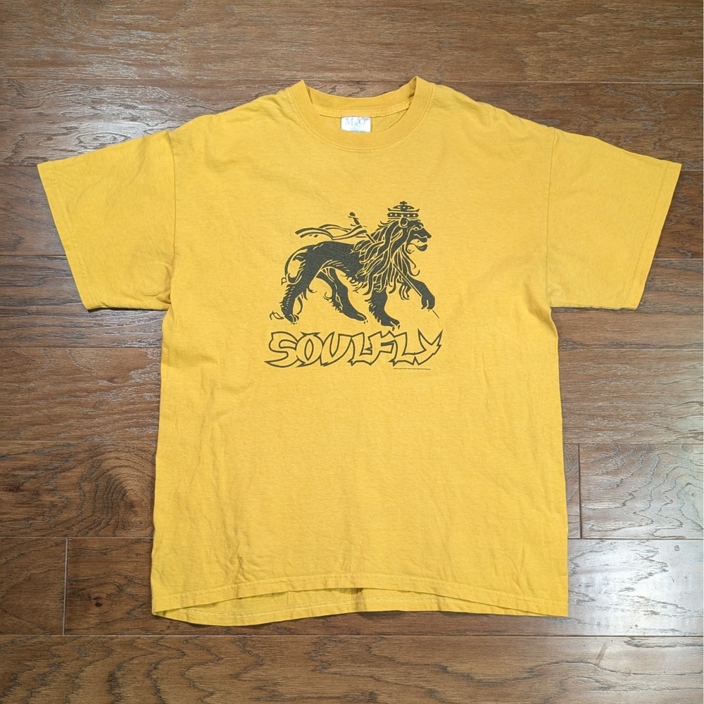 Soulfly‎ Lion of Judah Tour T-shirt 2000 Band Tee Yellow Size Large Y2K Metal